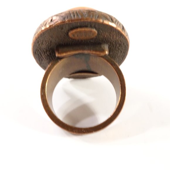 Gerard Yosca Women's Natural Cultured Coral Stone Solitaire brass Vintage Ring 6 - Picture 8 of 9